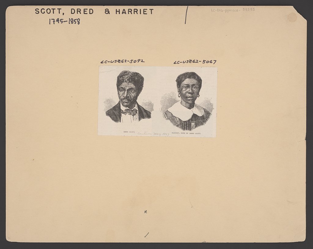 Wood engraving portraits of Dred Scott and his wife Harriet Scott
